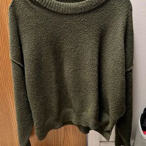 American Eagle Women's Olive Green Oversized Crewneck Sweater